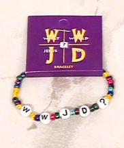 Dot's rainbow WWJD bracelet.